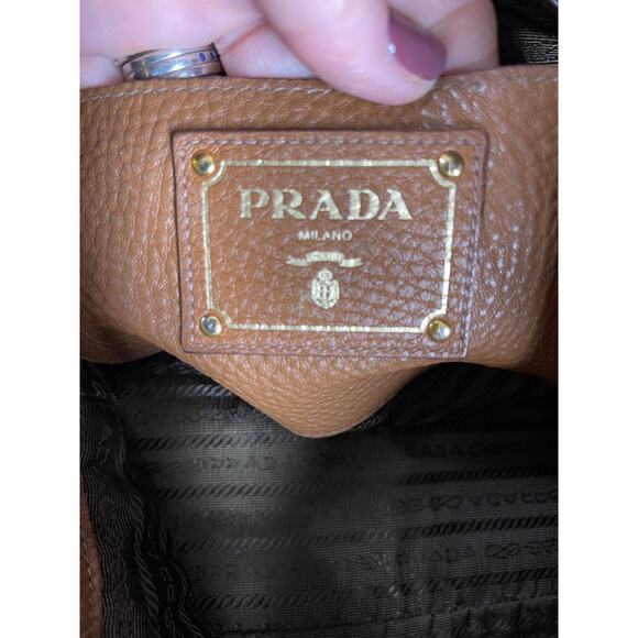 Prada Palissandro Side Zip Pebbled Leather Hand Satchel Bag Tote - Picture 10 of 16